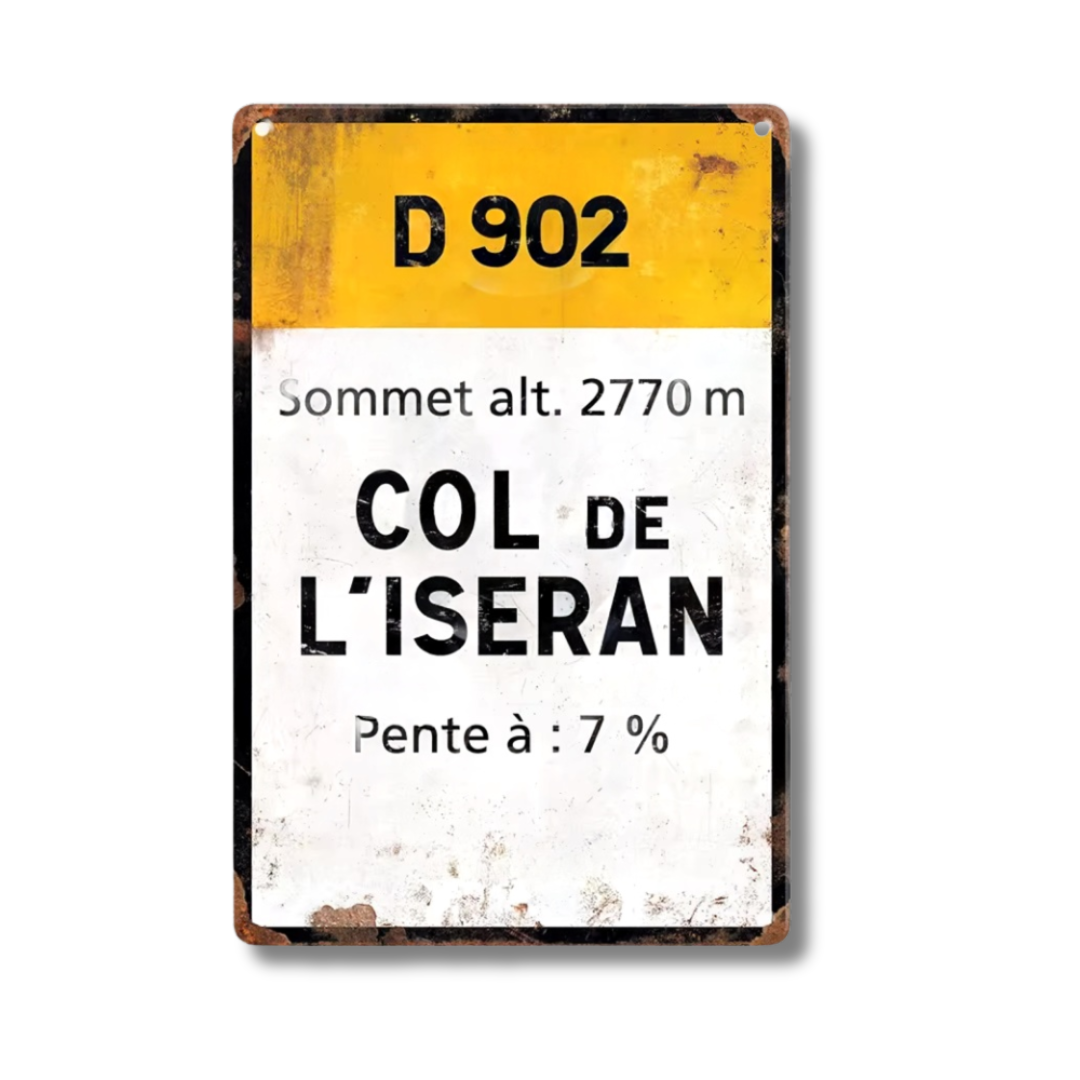 Iconic Alpine Cycling Climb Metal Sign – Vintage Road Plaque with Classic Mountain Pass Landmarks (Stelvio, Galibier, Tourmalet, Croix de Fer & More) – 11.8" x 7.8" (30 x 20 cm) Tin Wall Decor