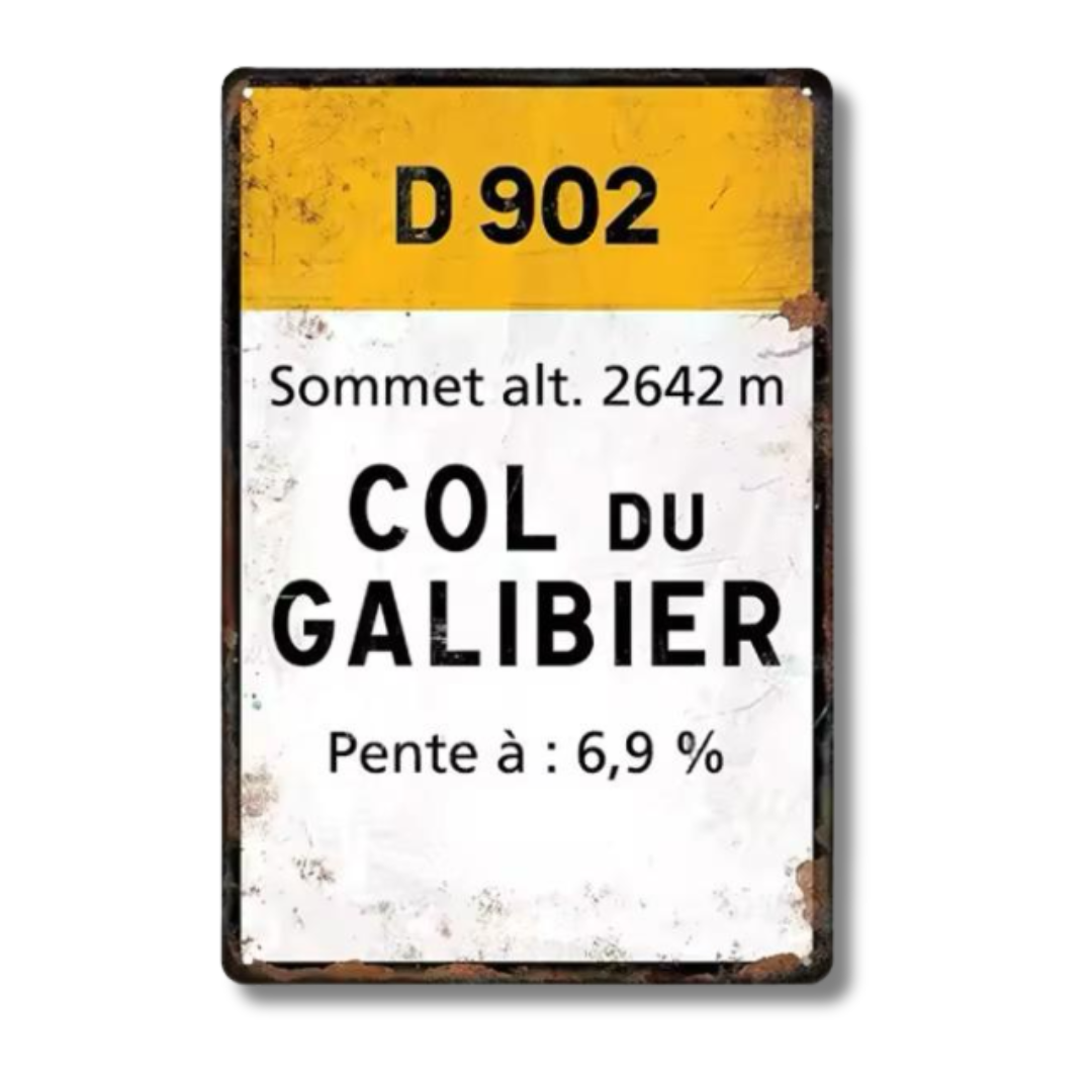 Iconic Alpine Cycling Climb Metal Sign – Vintage Road Plaque with Classic Mountain Pass Landmarks (Stelvio, Galibier, Tourmalet, Croix de Fer & More) – 11.8" x 7.8" (30 x 20 cm) Tin Wall Decor