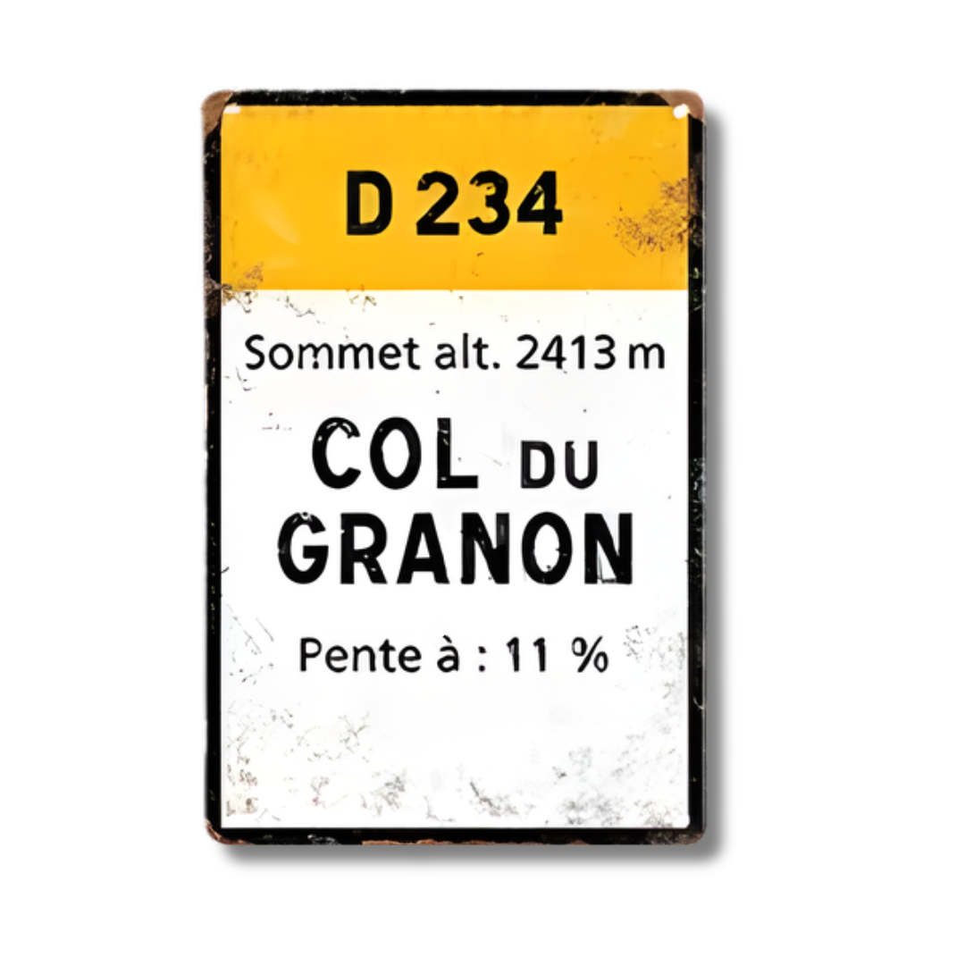 Iconic Alpine Cycling Climb Metal Sign – Vintage Road Plaque with Classic Mountain Pass Landmarks (Stelvio, Galibier, Tourmalet, Croix de Fer & More) – 11.8" x 7.8" (30 x 20 cm) Tin Wall Decor
