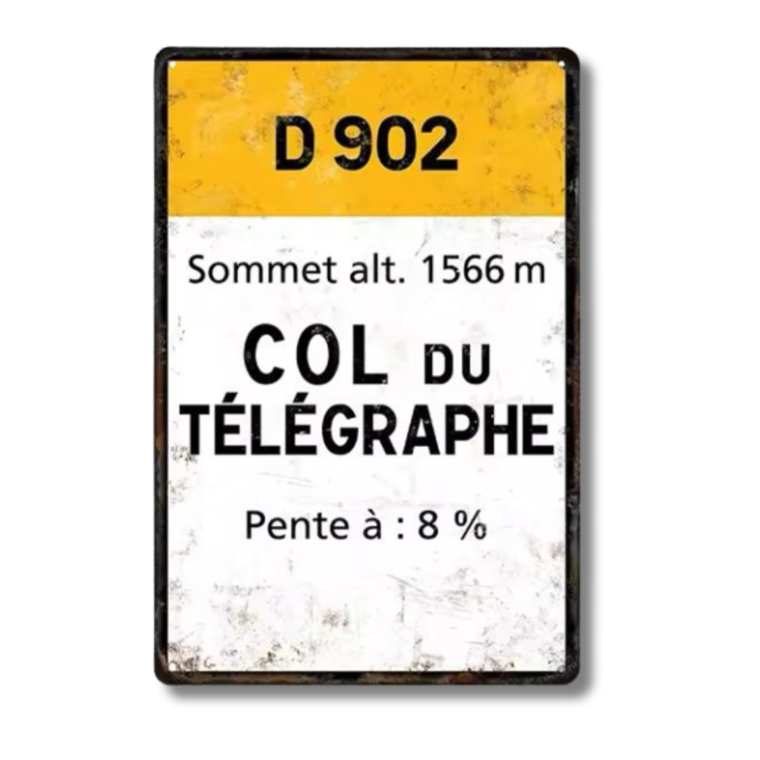 Iconic Alpine Cycling Climb Metal Sign – Vintage Road Plaque with Classic Mountain Pass Landmarks (Stelvio, Galibier, Tourmalet, Croix de Fer & More) – 11.8" x 7.8" (30 x 20 cm) Tin Wall Decor
