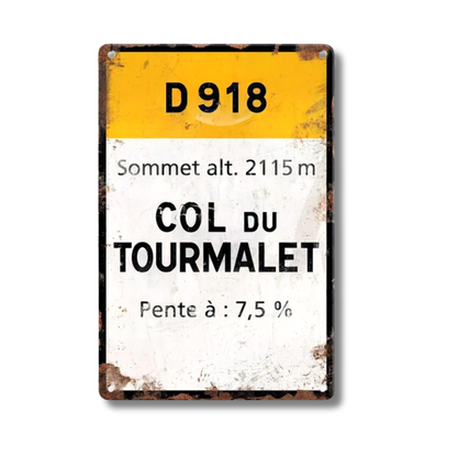 Iconic Alpine Cycling Climb Metal Sign – Vintage Road Plaque with Classic Mountain Pass Landmarks (Stelvio, Galibier, Tourmalet, Croix de Fer & More) – 11.8" x 7.8" (30 x 20 cm) Tin Wall Decor