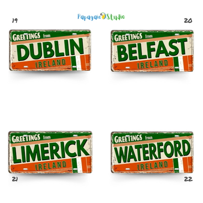 UK Ireland Landmark License Plate • United Kingdom England Metal Sign • British Irish City Decorative Signage Wall Decor • Travel Souvenir • Papagaio Studio Design Shop