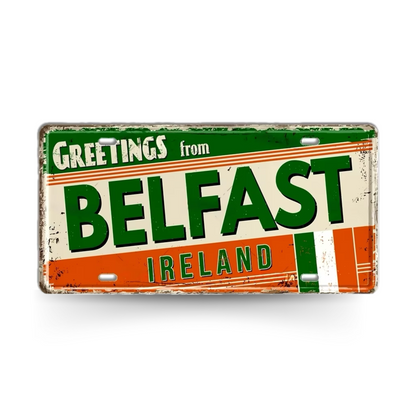 UK Ireland Landmark License Plate • United Kingdom England Metal Sign • British Irish City Decorative Signage Wall Decor • Travel Souvenir • Papagaio Studio Design Shop