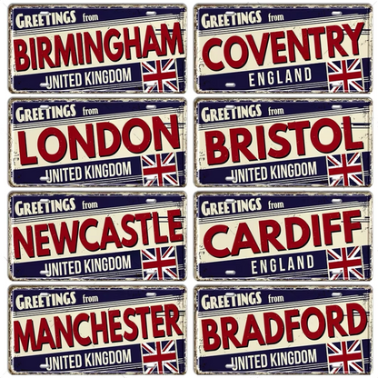 UK Ireland Landmark License Plate • United Kingdom England Metal Sign • British Irish City Decorative Signage Wall Decor • Travel Souvenir • Papagaio Studio Design Shop