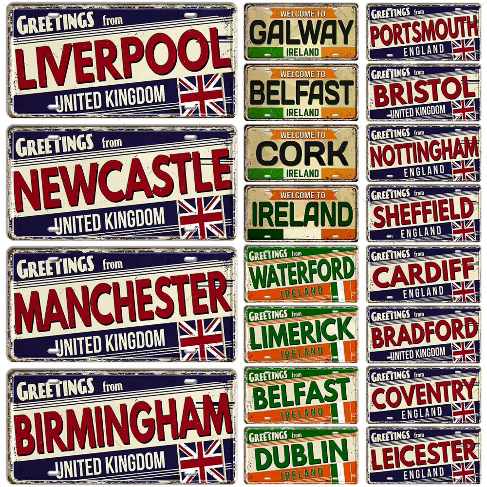 UK Ireland Landmark License Plate • United Kingdom England Metal Sign • British Irish City Decorative Signage Wall Decor • Travel Souvenir • Papagaio Studio Design Shop