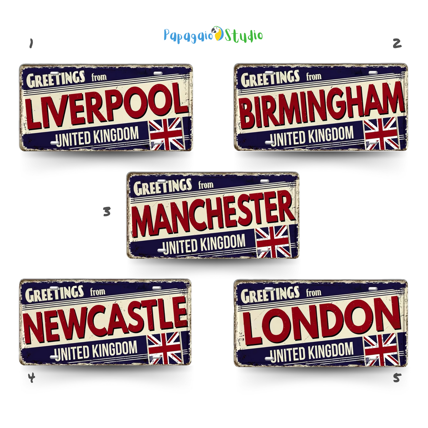 UK Ireland Landmark License Plate • United Kingdom England Metal Sign • British Irish City Decorative Signage Wall Decor • Travel Souvenir • Papagaio Studio Design Shop