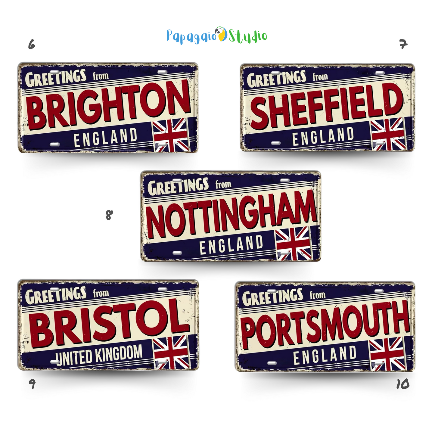 UK Ireland Landmark License Plate • United Kingdom England Metal Sign • British Irish City Decorative Signage Wall Decor • Travel Souvenir • Papagaio Studio Design Shop