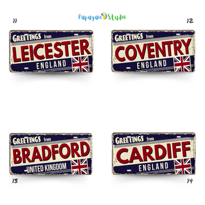 UK Ireland Landmark License Plate • United Kingdom England Metal Sign • British Irish City Decorative Signage Wall Decor • Travel Souvenir • Papagaio Studio Design Shop