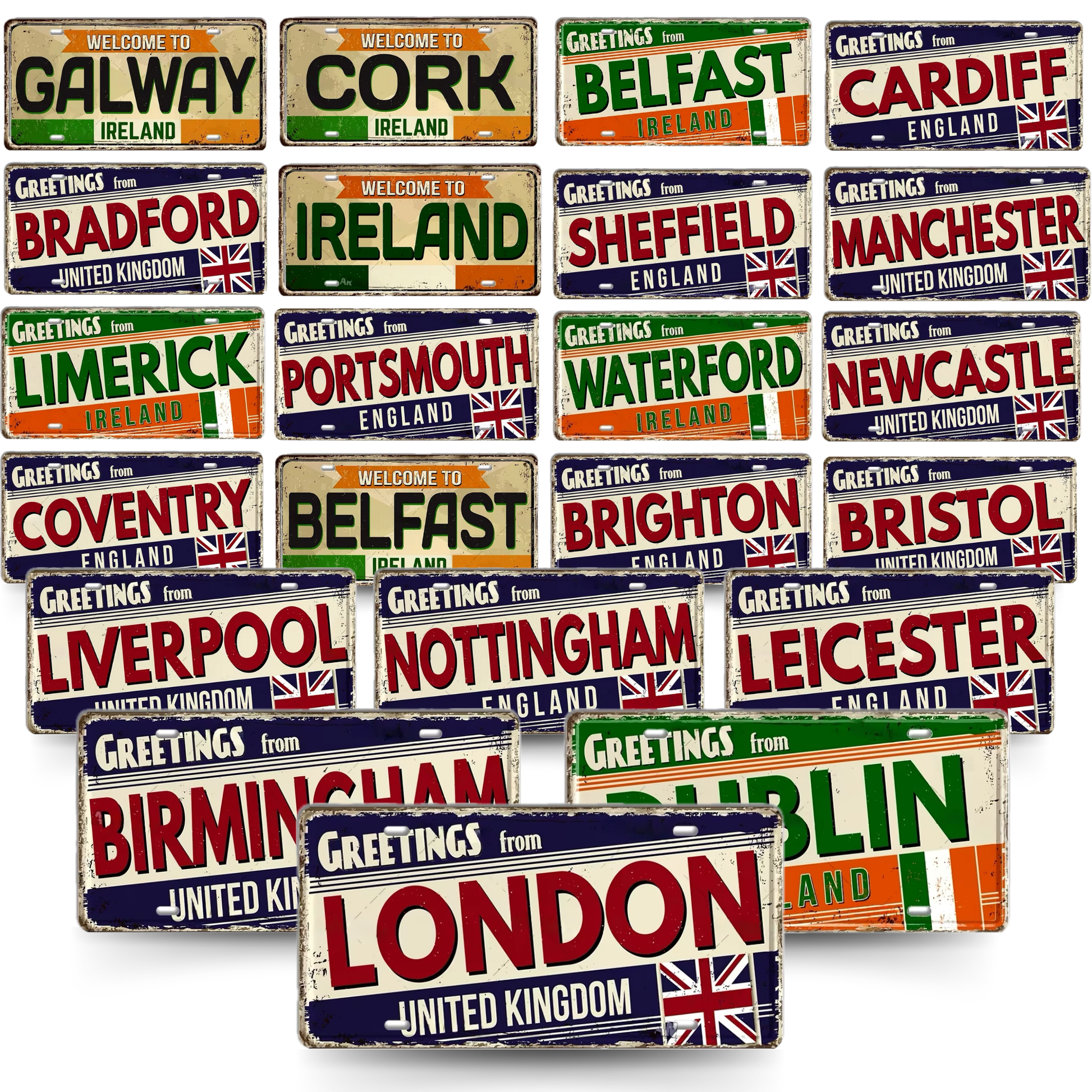 UK Ireland Landmark License Plate • United Kingdom England Metal Sign • British Irish City Decorative Signage Wall Decor • Travel Souvenir • Papagaio Studio Design Shop