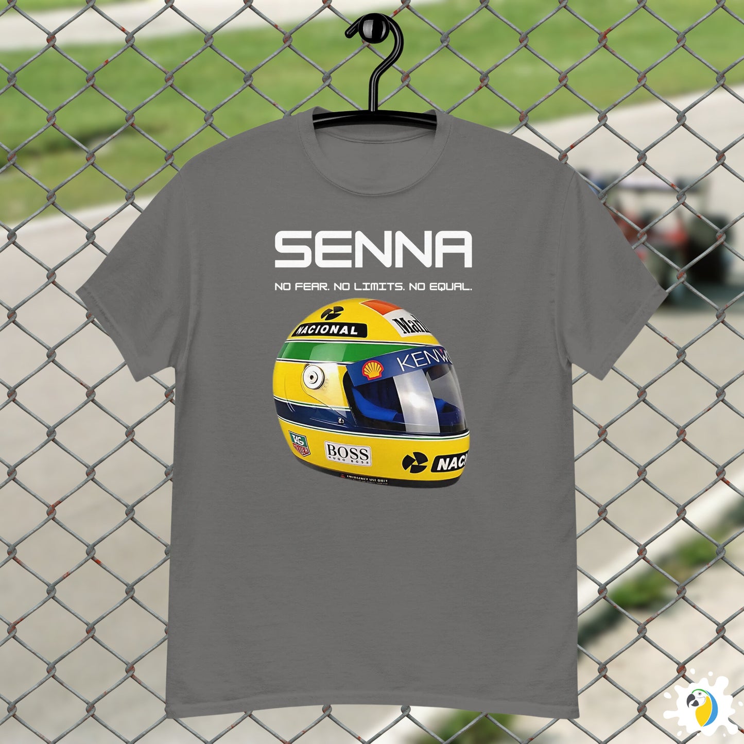 Ayrton Senna Yellow Helmet Fan Art T-Shirt, Brazil F1 Apparel Gift For Formula One Fans, Brazilian Racer Legend Unisex Custom Tee • Papagaio Studio Design Shop