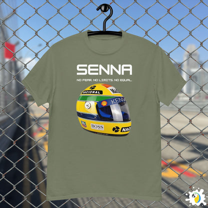 Ayrton Senna Yellow Helmet Fan Art T-Shirt, Brazil F1 Apparel Gift For Formula One Fans, Brazilian Racer Legend Unisex Custom Tee • Papagaio Studio Design Shop