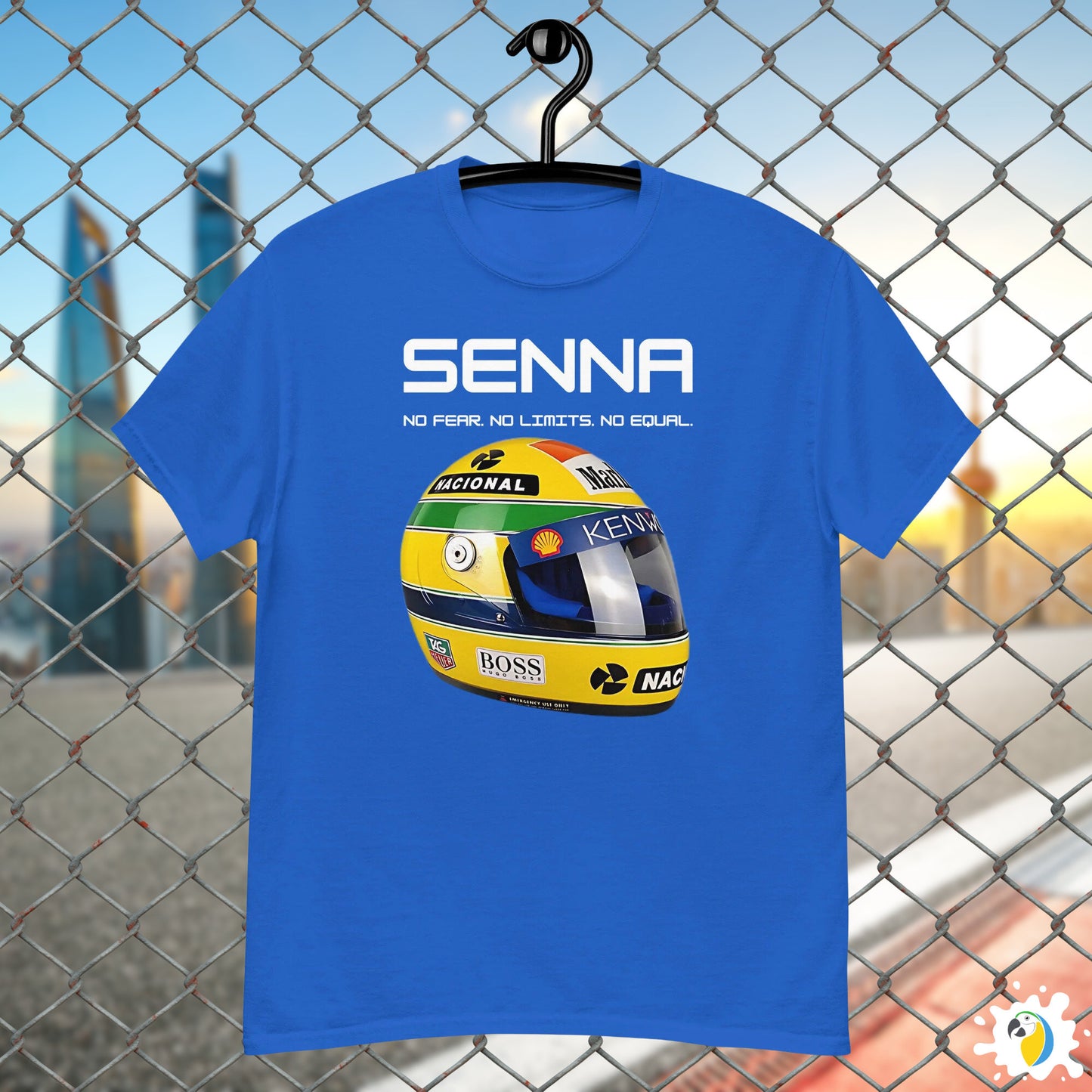 Ayrton Senna Yellow Helmet Fan Art T-Shirt, Brazil F1 Apparel Gift For Formula One Fans, Brazilian Racer Legend Unisex Custom Tee • Papagaio Studio Design Shop