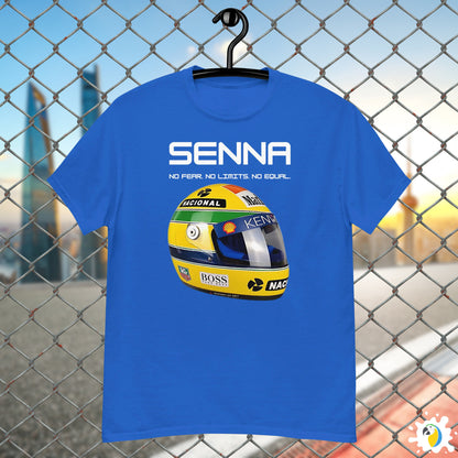 Ayrton Senna Yellow Helmet Fan Art T-Shirt, Brazil F1 Apparel Gift For Formula One Fans, Brazilian Racer Legend Unisex Custom Tee • Papagaio Studio Design Shop