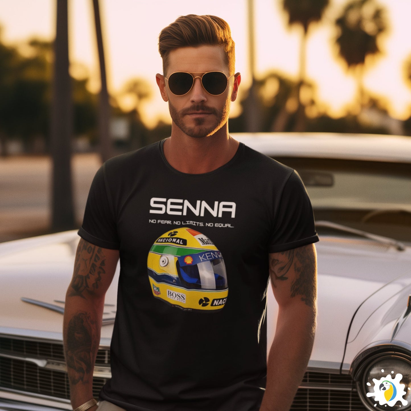 Ayrton Senna Yellow Helmet Fan Art T-Shirt, Brazil F1 Apparel Gift For Formula One Fans, Brazilian Racer Legend Unisex Custom Tee • Papagaio Studio Design Shop