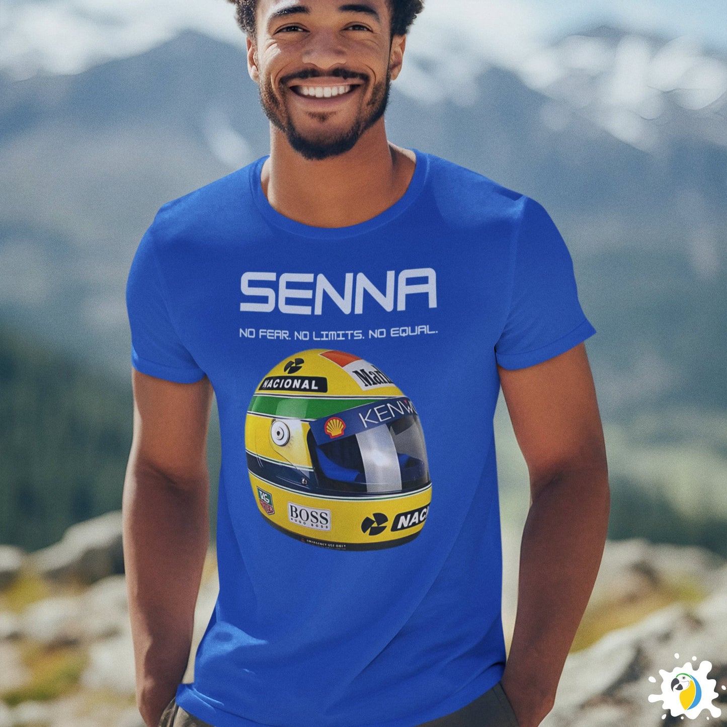 Ayrton Senna Yellow Helmet Fan Art T-Shirt, Brazil F1 Apparel Gift For Formula One Fans, Brazilian Racer Legend Unisex Custom Tee • Papagaio Studio Design Shop