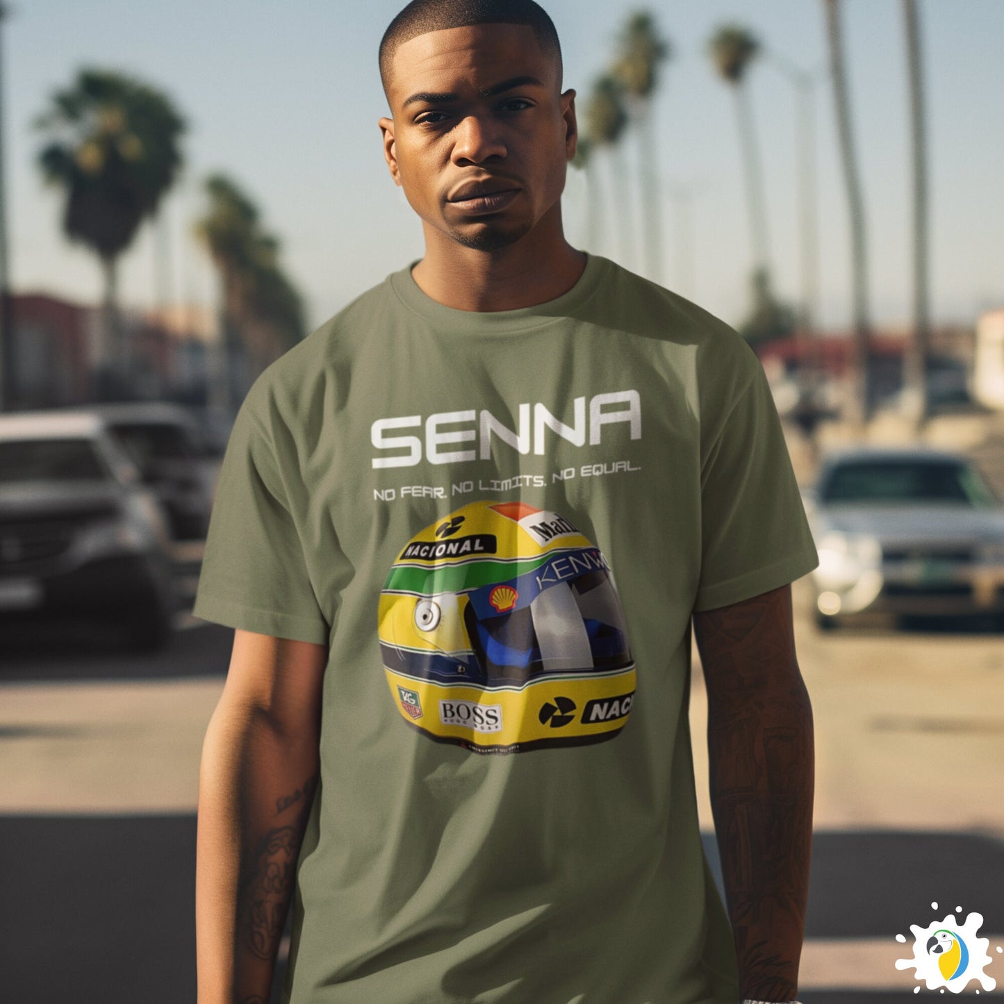 Ayrton Senna Yellow Helmet Fan Art T-Shirt, Brazil F1 Apparel Gift For Formula One Fans, Brazilian Racer Legend Unisex Custom Tee • Papagaio Studio Design Shop