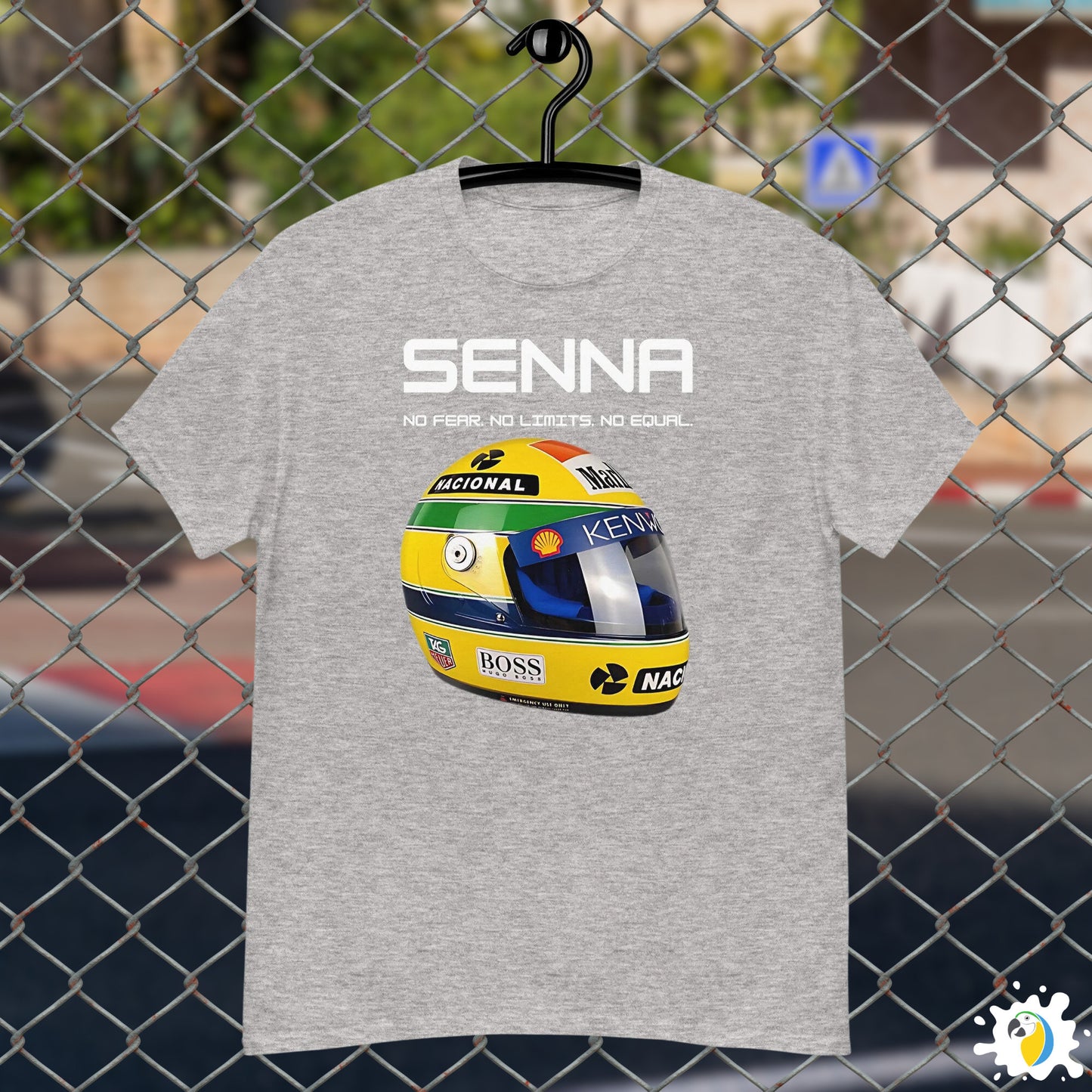 Ayrton Senna Yellow Helmet Fan Art T-Shirt, Brazil F1 Apparel Gift For Formula One Fans, Brazilian Racer Legend Unisex Custom Tee • Papagaio Studio Design Shop