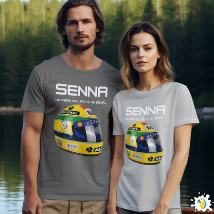 Ayrton Senna Yellow Helmet Fan Art T-Shirt, Brazil F1 Apparel Gift For Formula One Fans, Brazilian Racer Legend Unisex Custom Tee • Papagaio Studio Design Shop