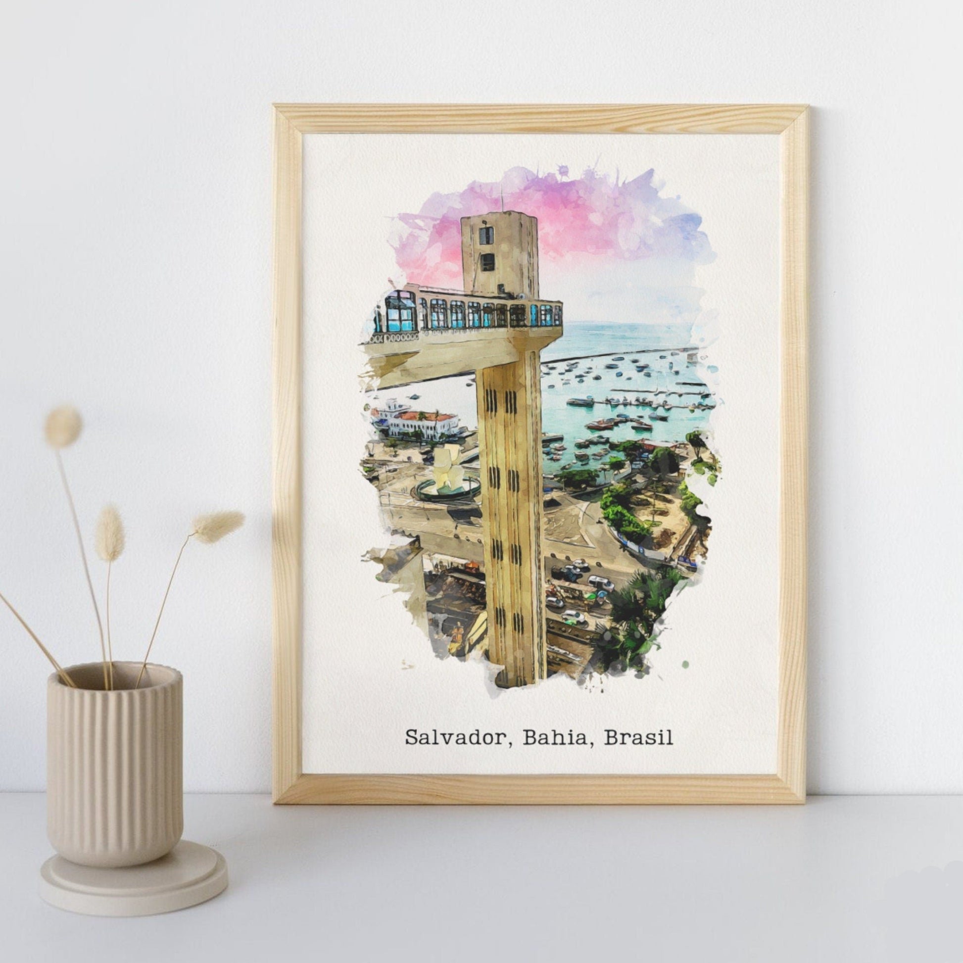 Salvador Bahia Watercolor Painting Canvas Print • South America Brazil Travel Poster Wall Art • Brazilian Trip Souvenir Gift For Traveler • Papagaio Studio Shop