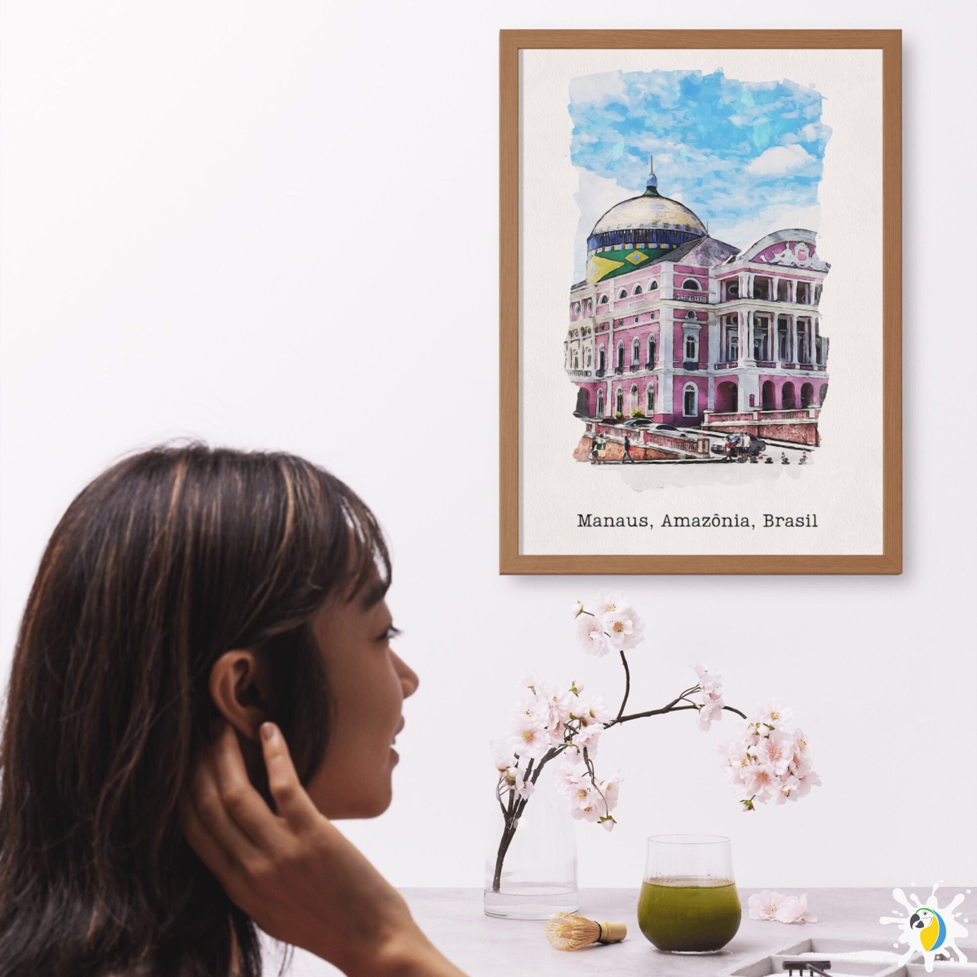 Manaus Brazil Watercolor Painting • Brazilian Landmark Premium Canvas Print • Amazonia South America Travel Poster • Trip Souvenir Gift • Papagaio Studio Shop