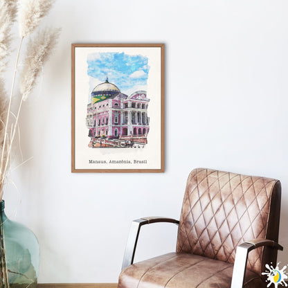 Manaus Brazil Watercolor Painting • Brazilian Landmark Premium Canvas Print • Amazonia South America Travel Poster • Trip Souvenir Gift • Papagaio Studio Shop