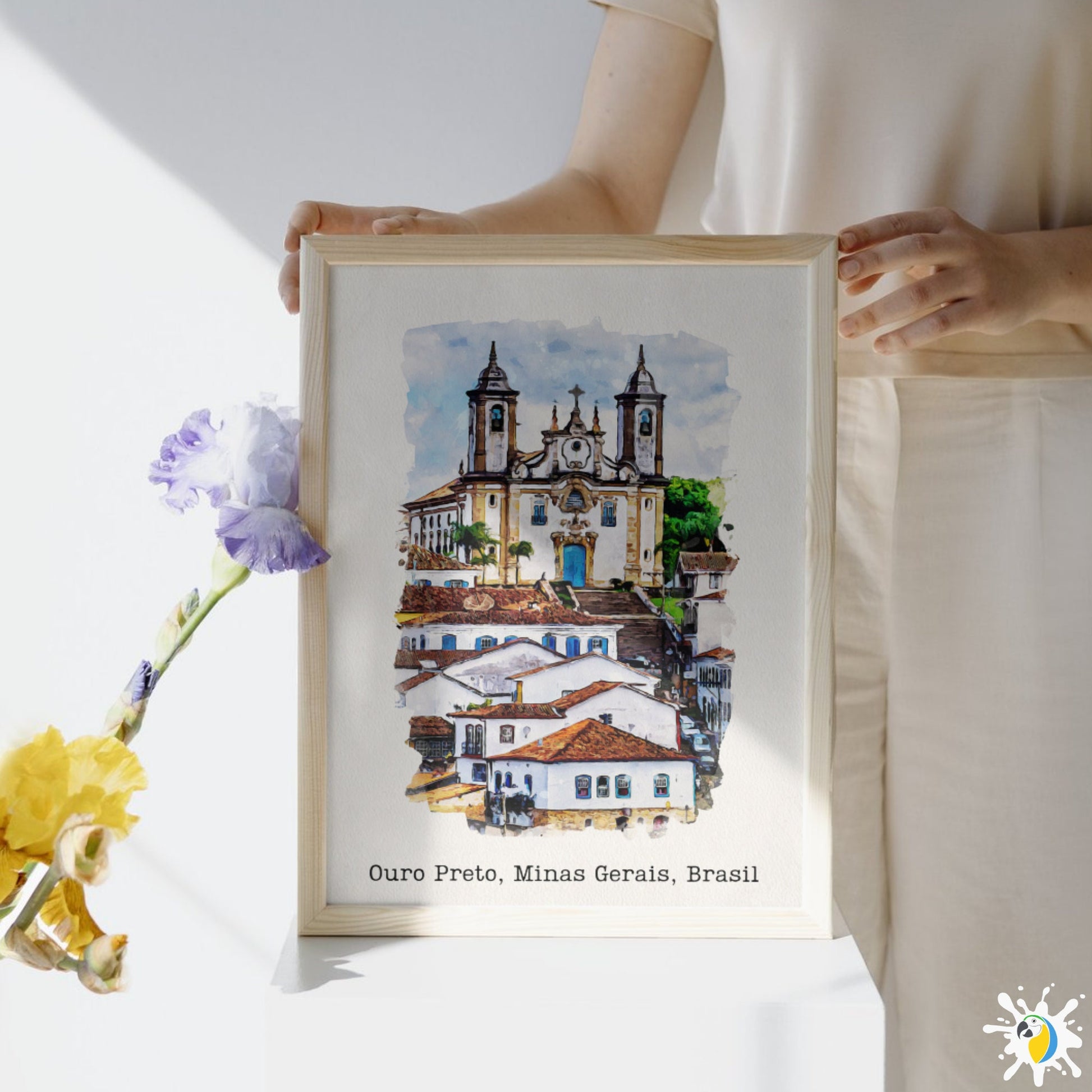 Ouro Preto MG Brazil Watercolor Painting • Brazilian Village Premium Canvas Print • Minas Gerais Travel Poster • Trip Souvenir Gift • Papagaio Studio Shop