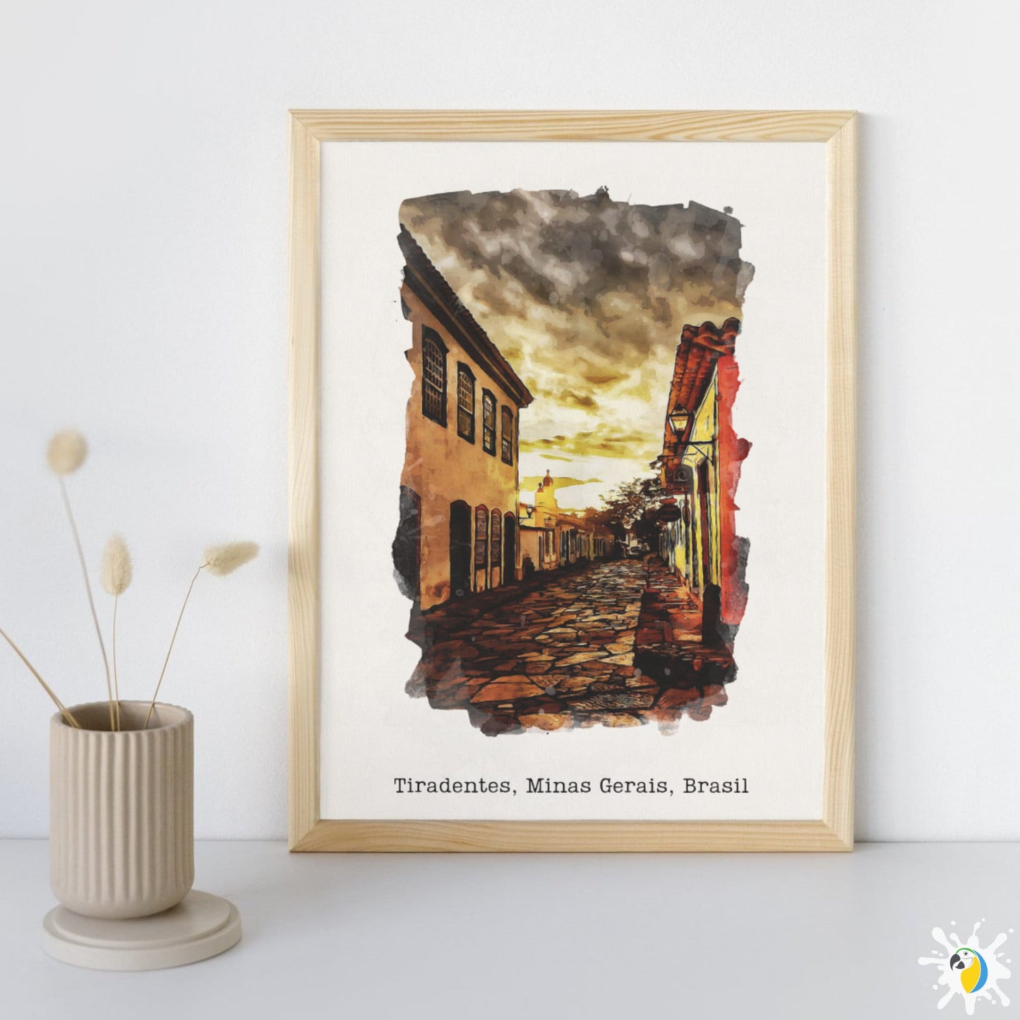 Tiradentes MG Watercolor Painting • Minas Gerais Premium Canvas Print • Brazil Travel Poster • Brazilian City Trip Souvenir Gift • Papagaio Studio Shop