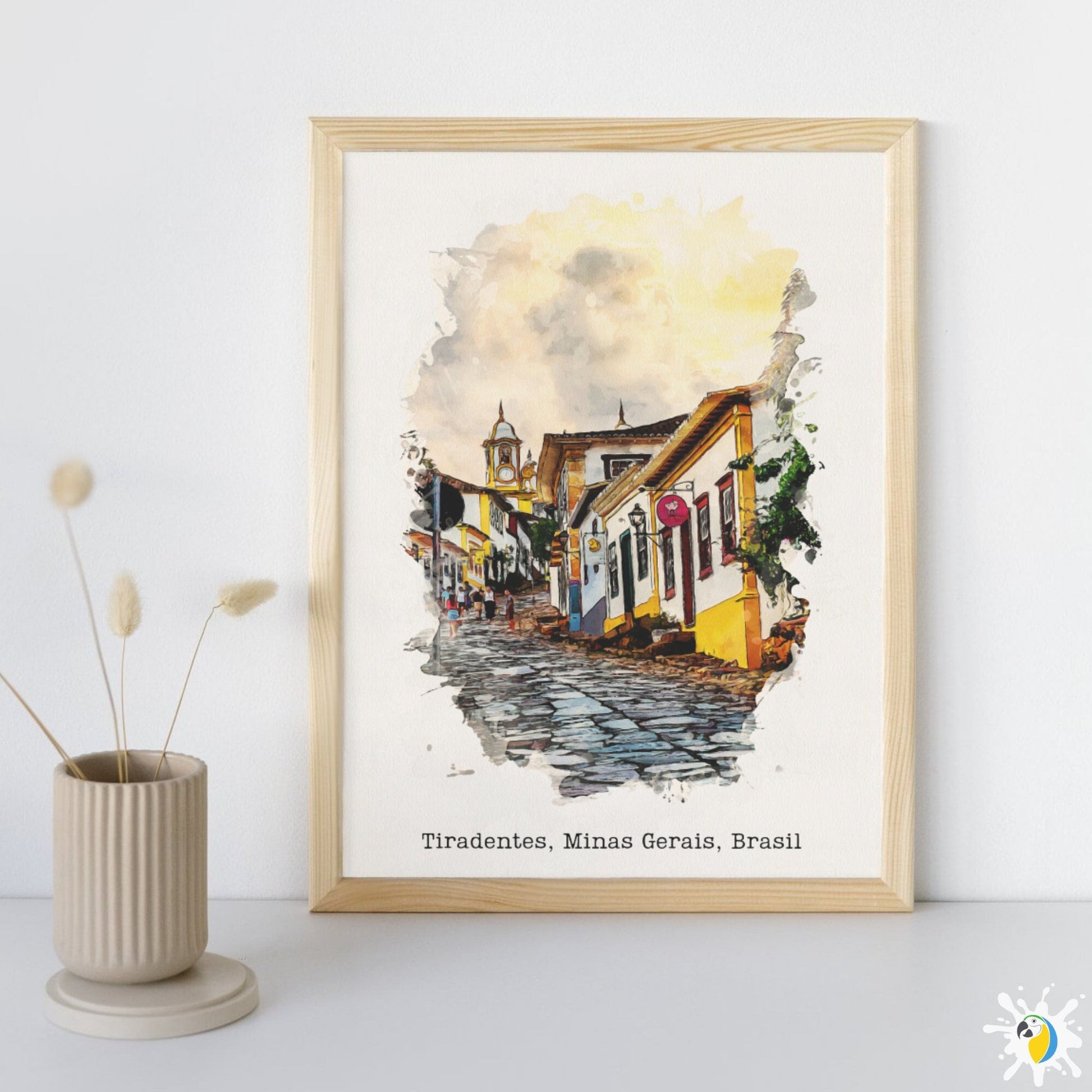 Minas Gerais Brasil Premium Canvas Print • Tiradentes MG Watercolor Painting • Brazil Travel Poster • Brazilian City Trip Souvenir Gift • Papagaio Studio Shop