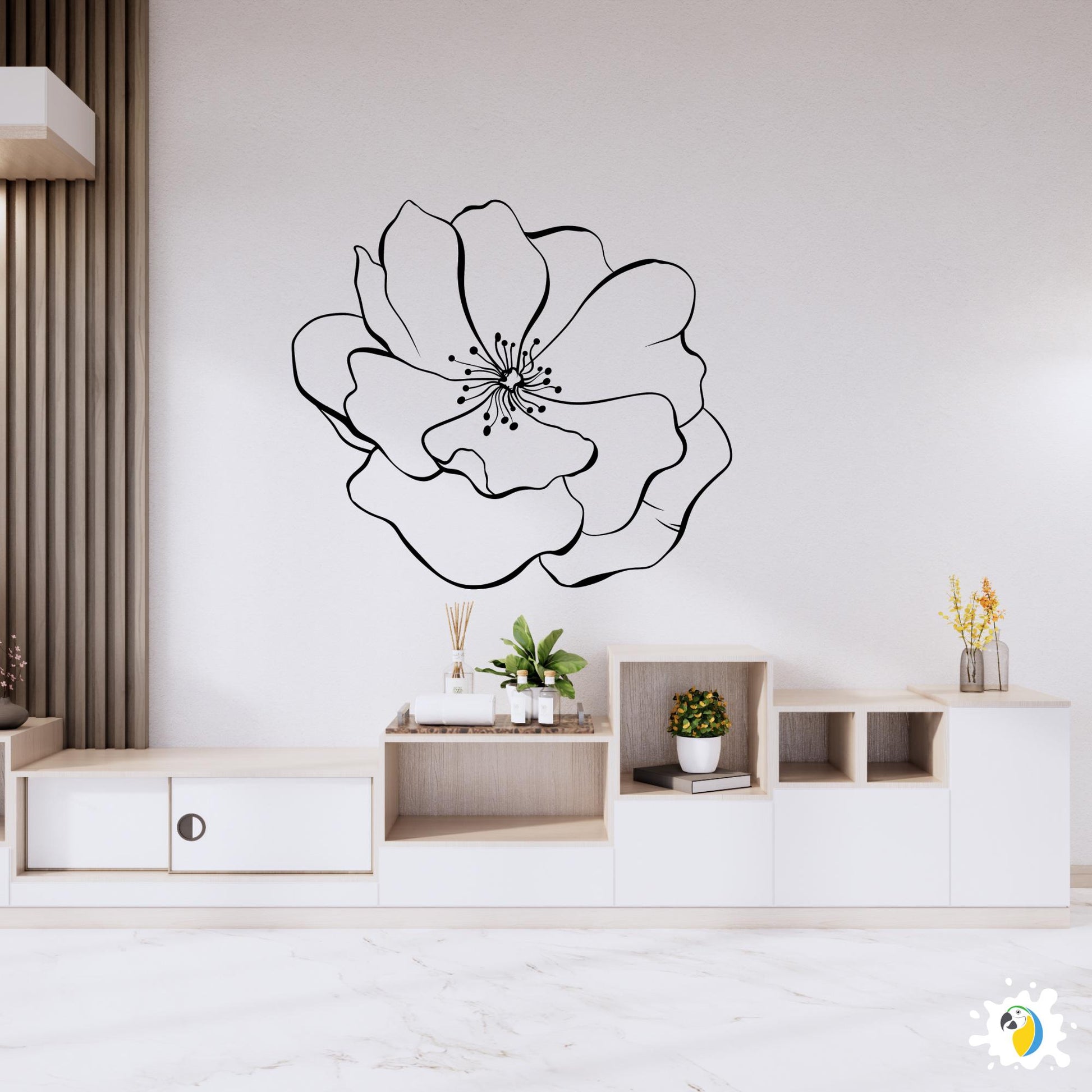 Hibiscus Flower Wall Sticker • Tropical Plant Decal For Boho Home Decor • Creative Floral Adhesive Vinyl Graphics Easy-To-Install Decoration • Papagaio Studio Design Shop