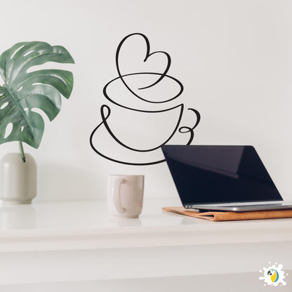 Coffee Cup Heart Wall Sticker • Modern Coffee Shop Decal • Minimalist Coffee Lover’s Vinyl Art • Kitchen Cafe Decor Easy-To-Apply Adhesive • Papagaio Studio Design Shop