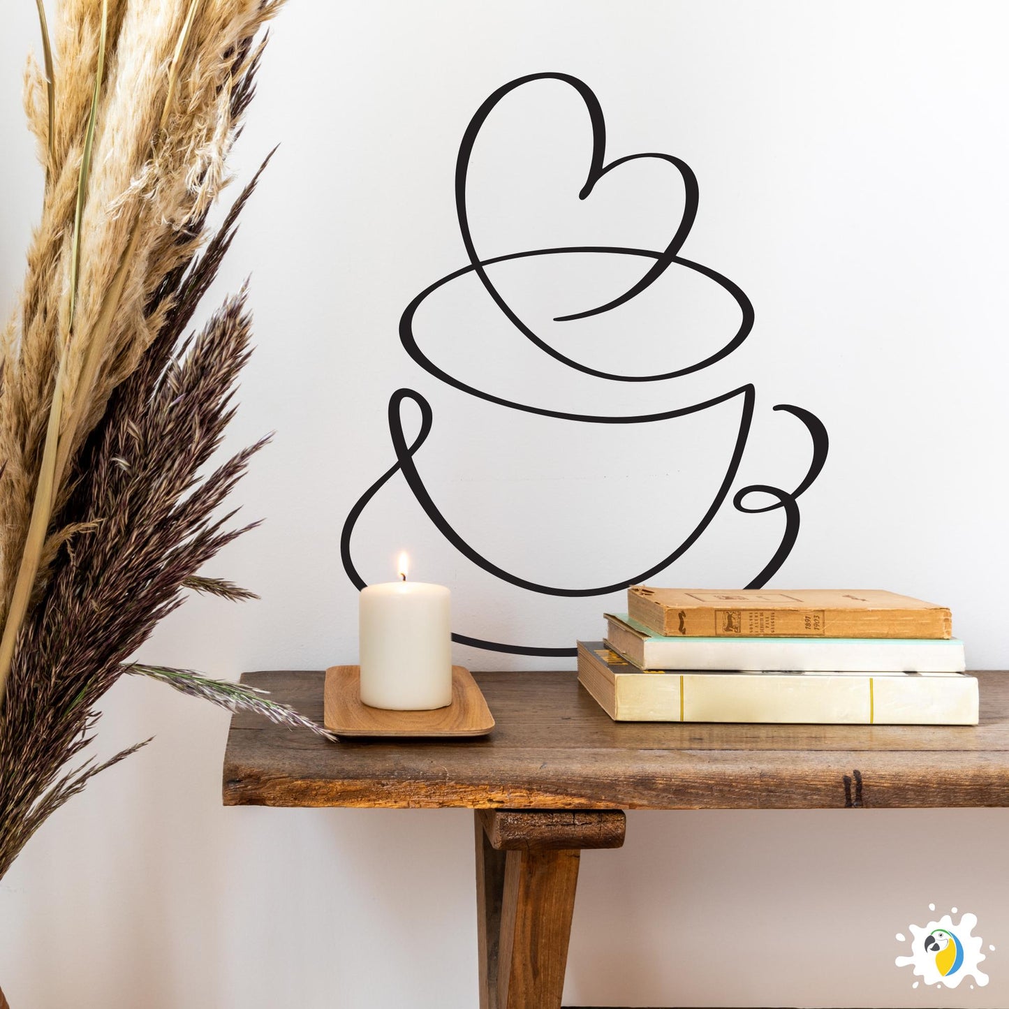 Coffee Cup Heart Wall Sticker • Modern Coffee Shop Decal • Minimalist Coffee Lover’s Vinyl Art • Kitchen Cafe Decor Easy-To-Apply Adhesive • Papagaio Studio Design Shop