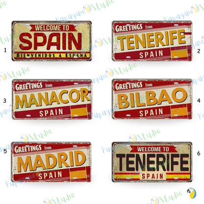 Spain Landmark License Plate Tin Sign • Spanish City Metal Print • Euro Trip Souvenir • Decorative Plaque Wall Decor • Europe Traveler Gift • Papagaio Studio Design Shop