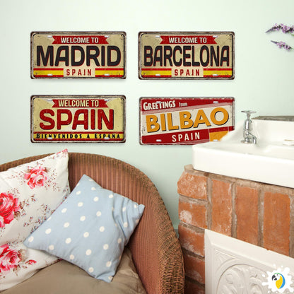 Spain Landmark License Plate Tin Sign • Spanish City Metal Print • Euro Trip Souvenir • Decorative Plaque Wall Decor • Europe Traveler Gift • Papagaio Studio Design Shop