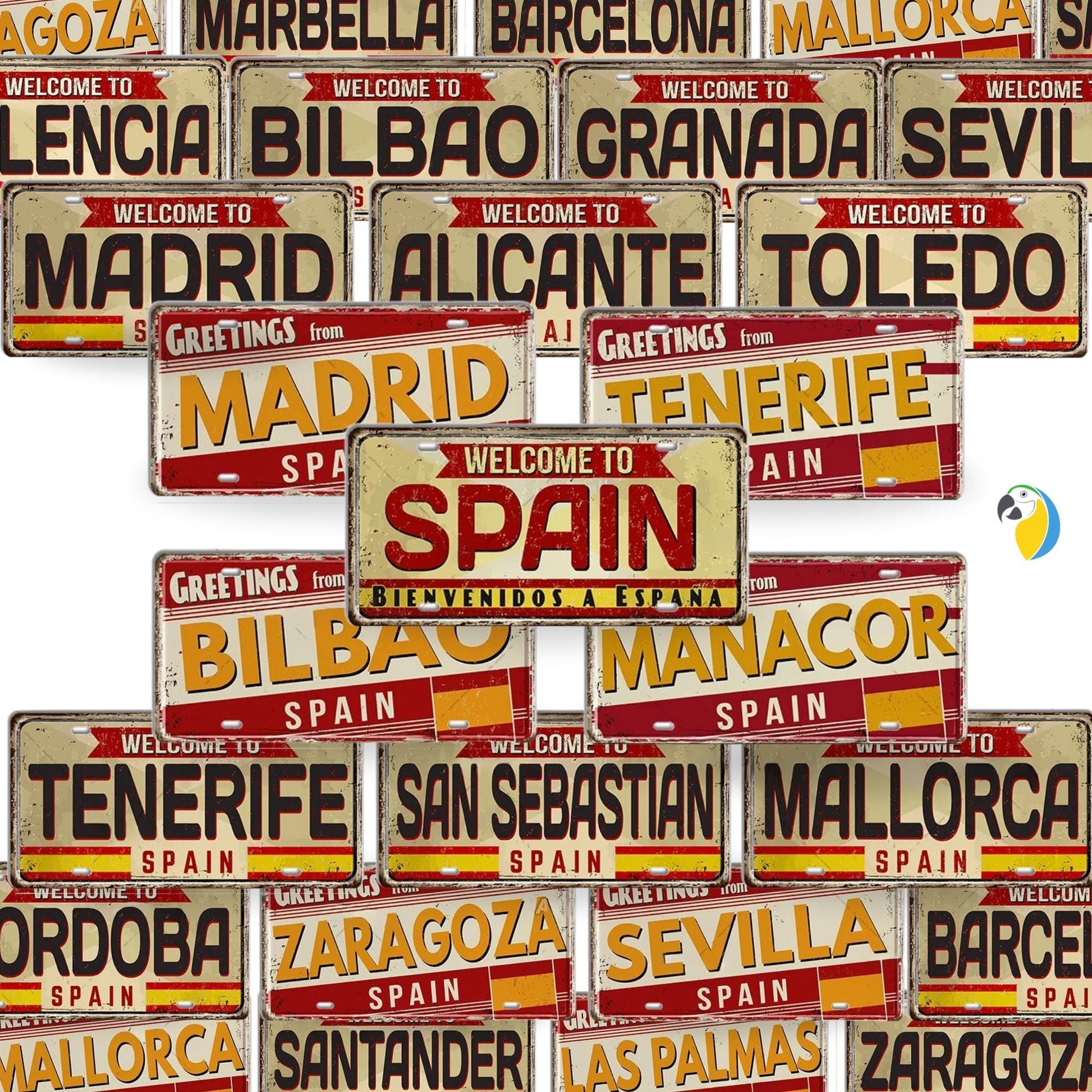 Spain Landmark License Plate Tin Sign • Spanish City Metal Print • Euro Trip Souvenir • Decorative Plaque Wall Decor • Europe Traveler Gift • Papagaio Studio Design Shop