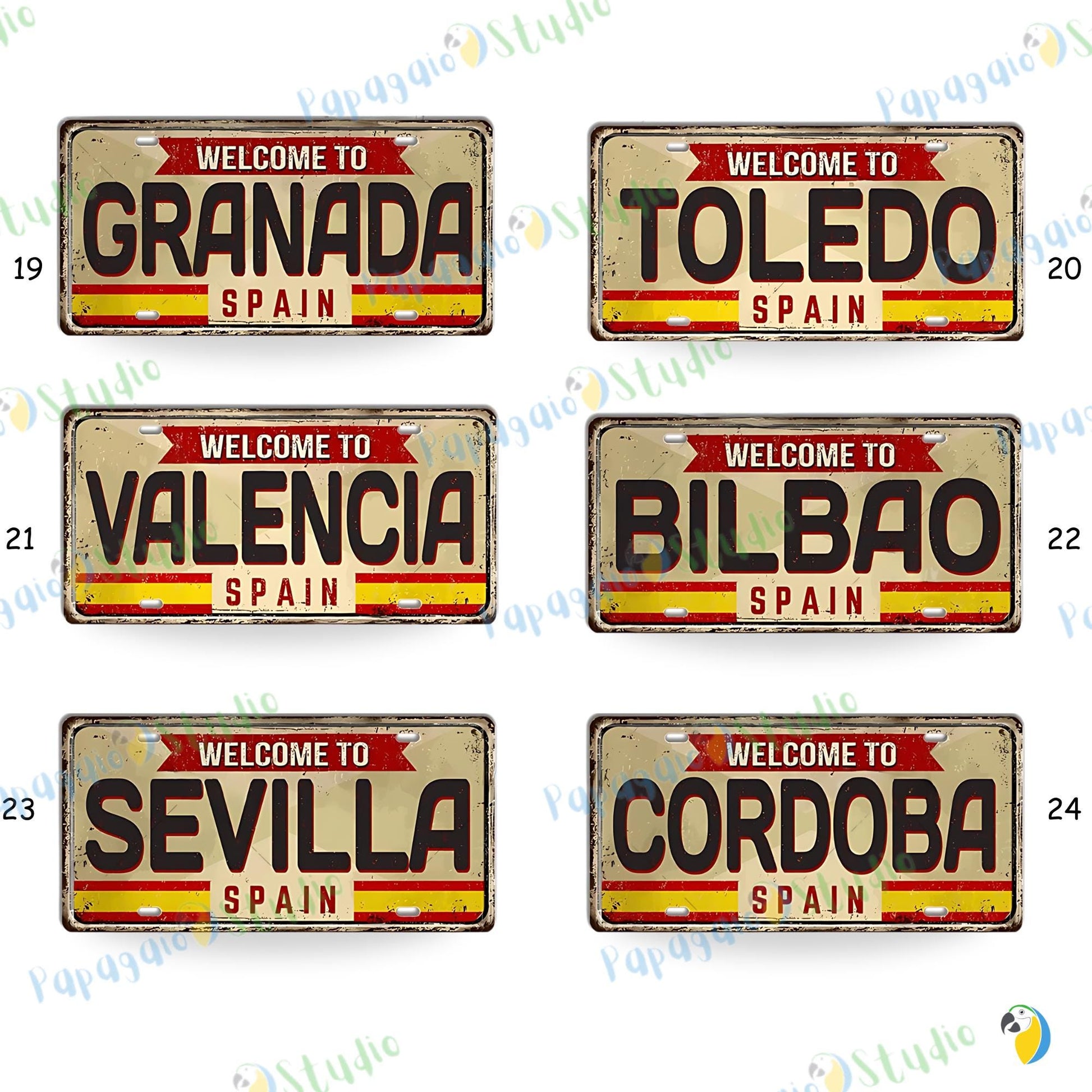 Spain Landmark License Plate Tin Sign • Spanish City Metal Print • Euro Trip Souvenir • Decorative Plaque Wall Decor • Europe Traveler Gift • Papagaio Studio Design Shop