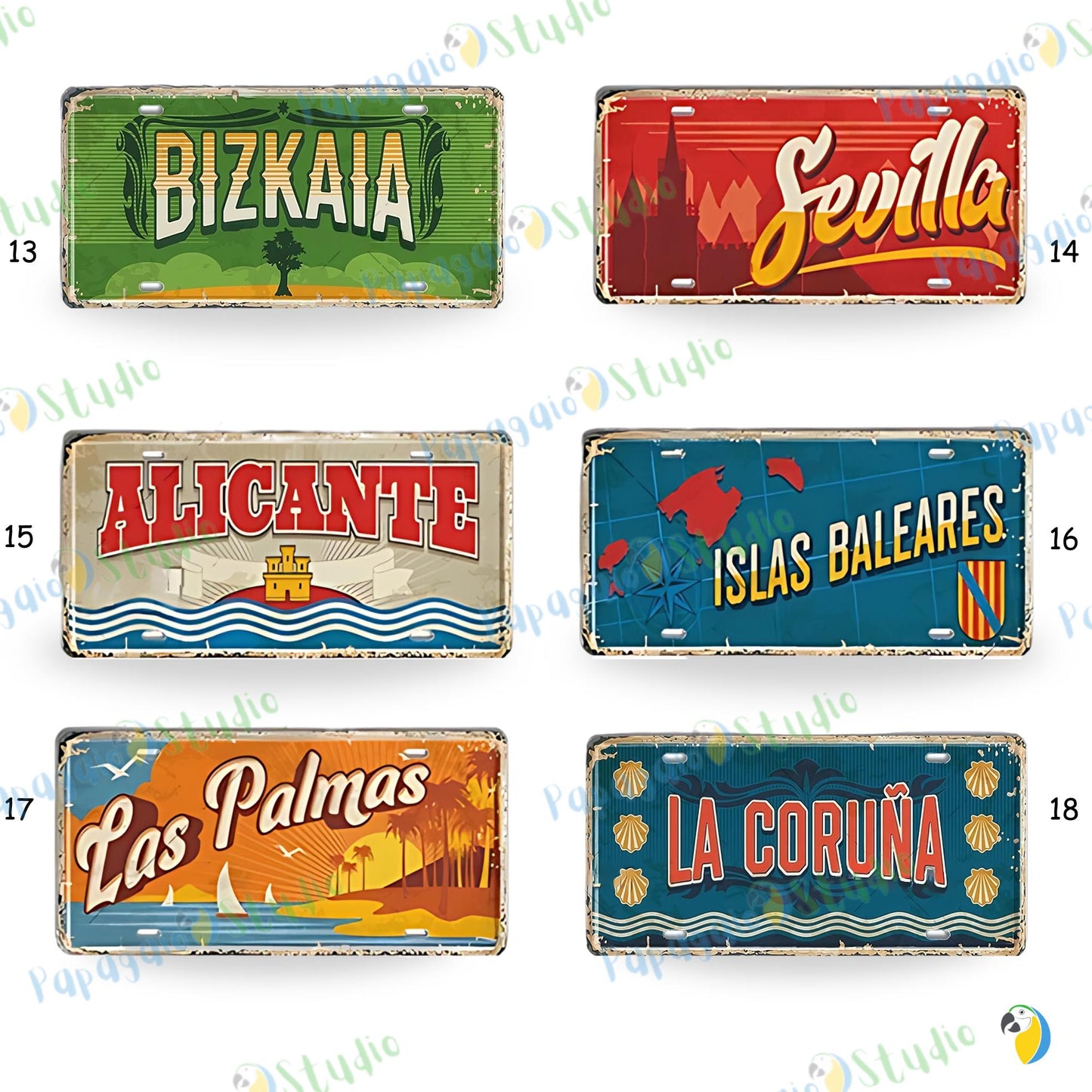 Spanish City License Plate Tin Sign • Vintage Spain Travel Souvenir Metal Print • Spanish Landmark Decorative • Retro Locale Plaque Wall Art • Papagaio Studio Design Shop