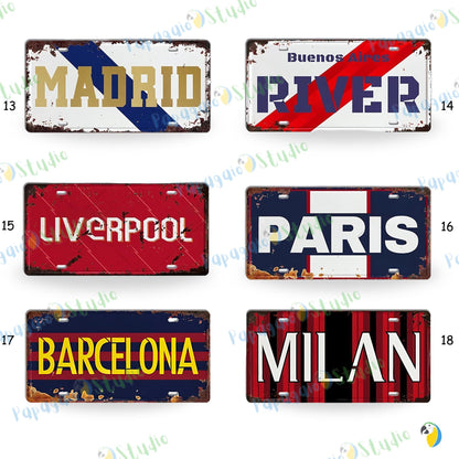 Vintage Football City License Plate Tin Sign • Metal Print Gift For Soccer Fan • Sports Decorative Plaque • Papagaio Studio Design Shop