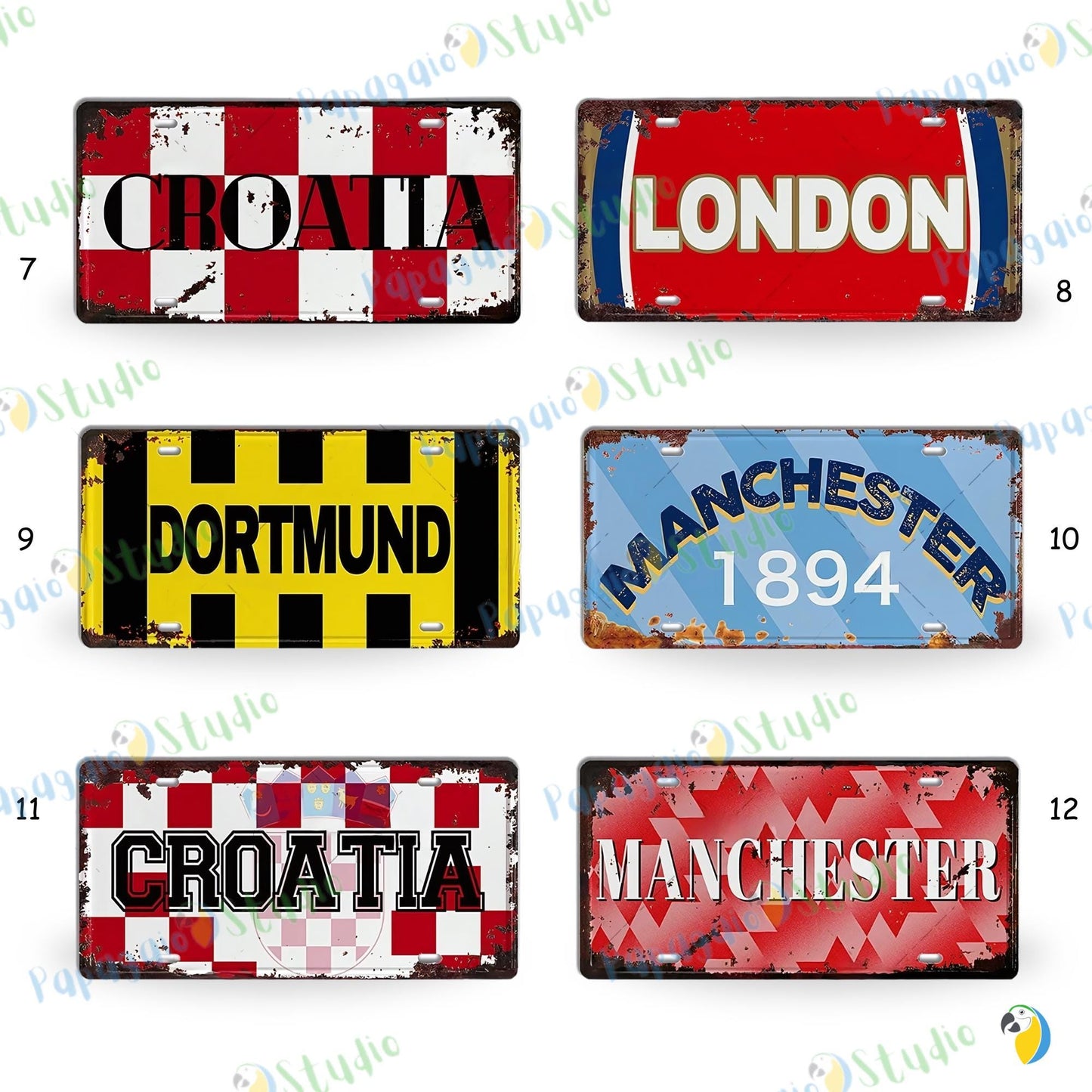 Vintage Football City License Plate Tin Sign • Metal Print Gift For Soccer Fan • Sports Decorative Plaque • Papagaio Studio Design Shop