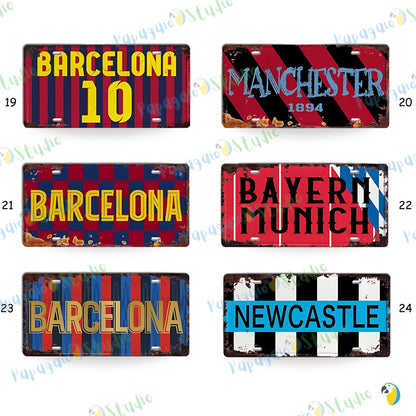 Vintage Football City License Plate Tin Sign • Metal Print Gift For Soccer Fan • Sports Decorative Plaque • Papagaio Studio Design Shop