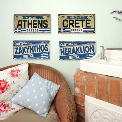 Greek Island License Plates • Retro Greece Tin Signs • Vintage Landmark Decorative Metal Print Wall Art • Ideal Gift for Travel Enthusiasts • Papagaio Studio Design Shop