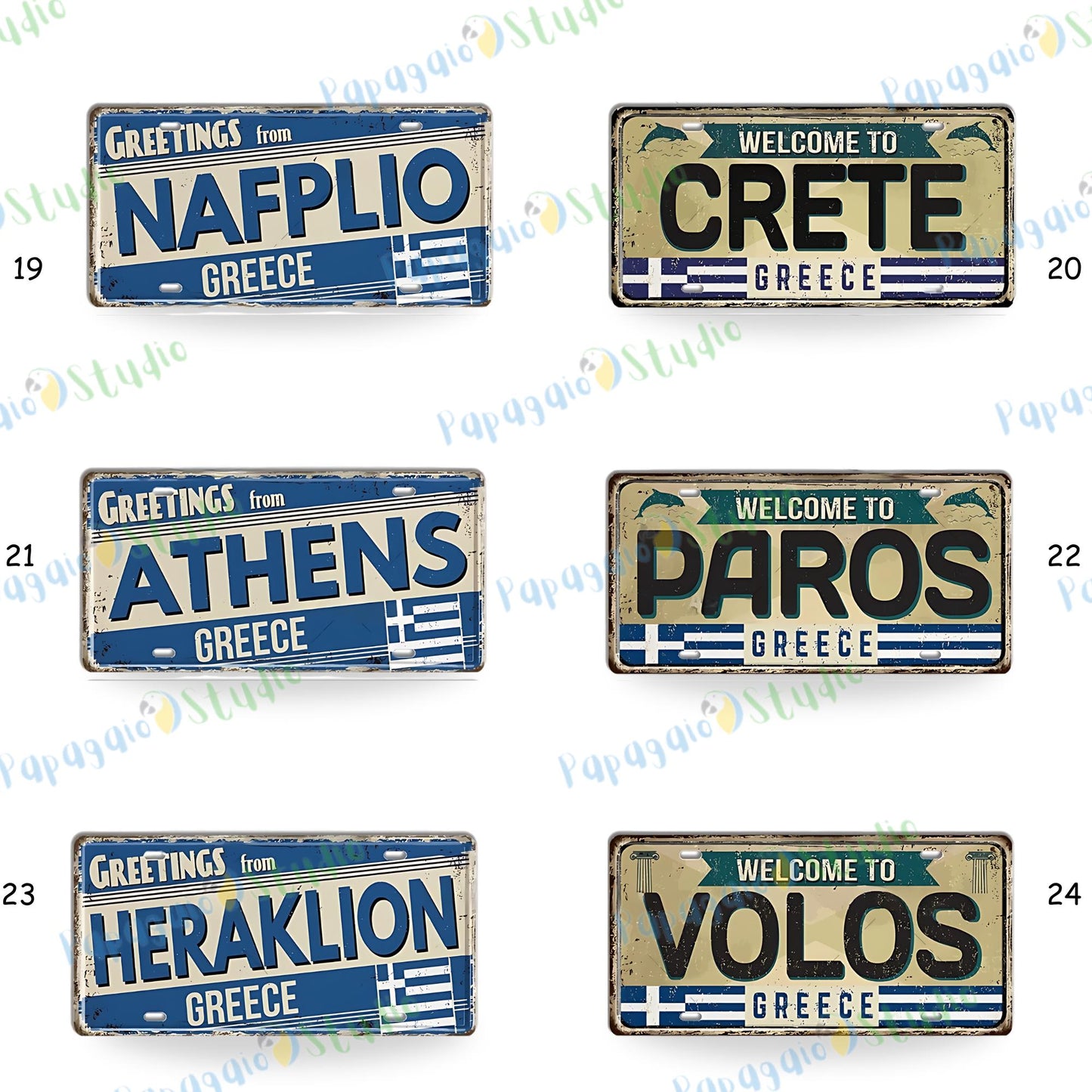 Greek Island License Plates • Retro Greece Tin Signs • Vintage Landmark Decorative Metal Print Wall Art • Ideal Gift for Travel Enthusiasts