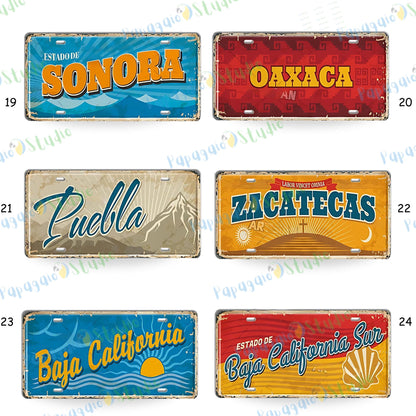 Mexican States Vintage Tin Signs • Retro Mexico License Plates • Decorative Metal Print Wall Art • Perfect Gift For Travel Enthusiasts • Papagaio Studio Design Shop