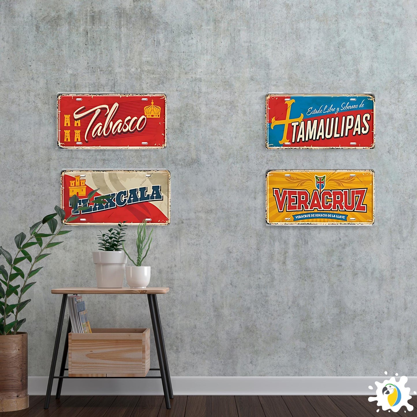 Mexican States Vintage Tin Signs • Retro Mexico License Plates • Decorative Metal Print Wall Art • Perfect Gift For Travel Enthusiasts • Papagaio Studio Design Shop