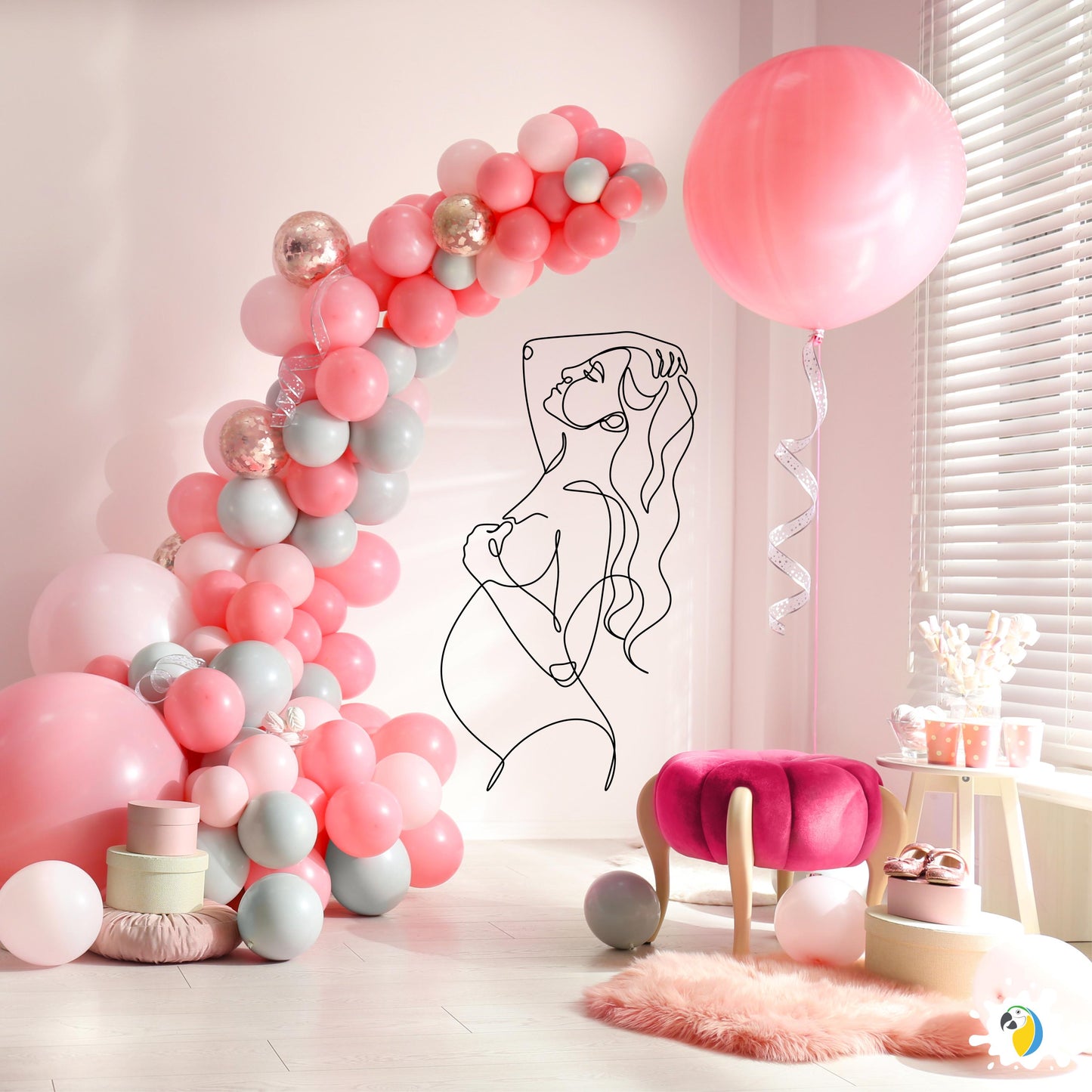 Pregnant Woman Silhouette Wall Sticker • DIY Gender Reveal Party Or Baby Shower Reception Mural Vinyl Decal • Easy-To-Apply Adhesive Decor • Papagaio Studio Design Shop