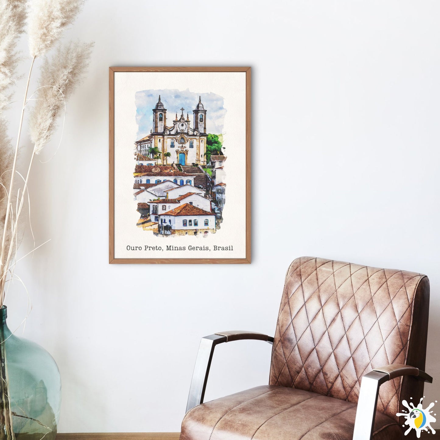 Ouro Preto MG Brazil Watercolor Painting • Brazilian Village Premium Canvas Print • Minas Gerais Travel Poster • Trip Souvenir Gift • Papagaio Studio Shop