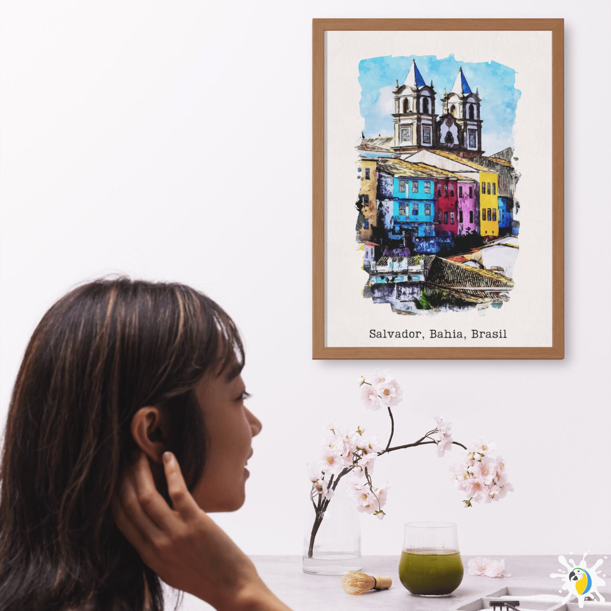 Pelourinho Salvador Bahia Watercolor Painting • Brazilian City Premium Canvas Print • Brazil Travel Poster • South America Trip Souvenir • Papagaio Studio Shop