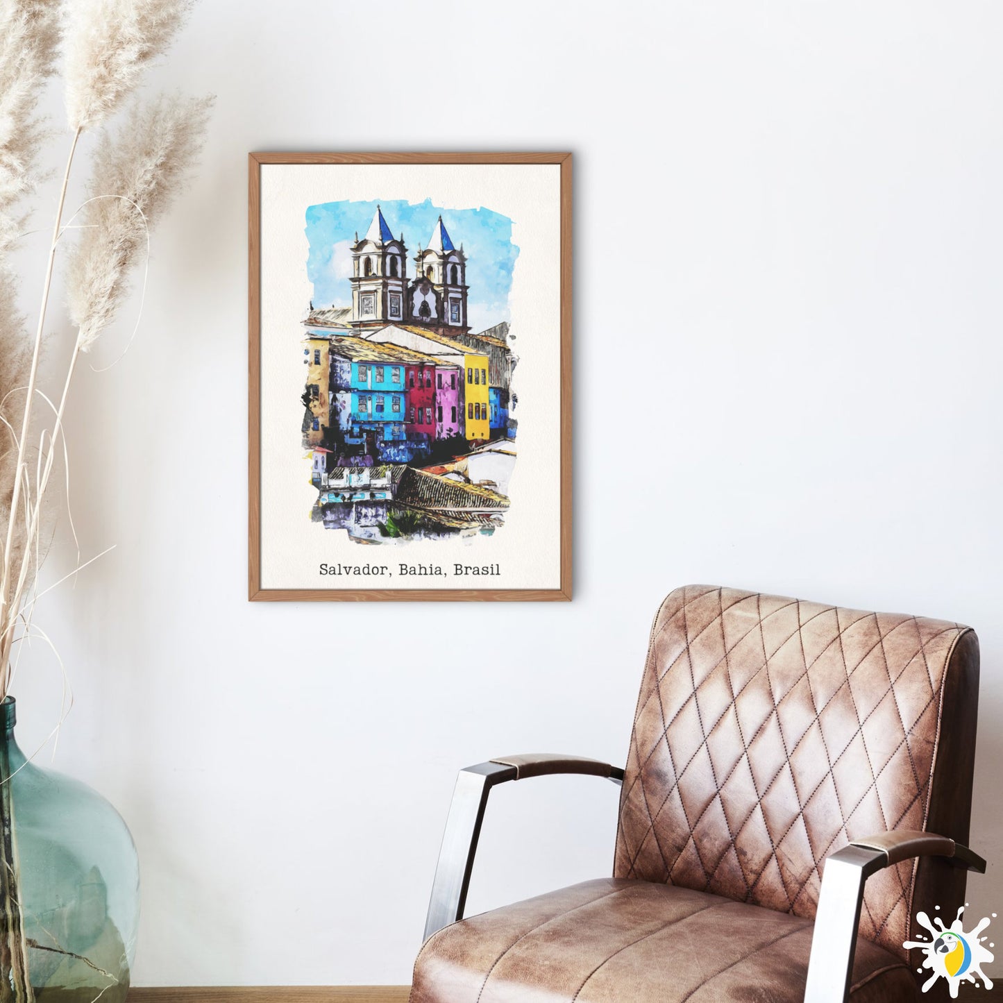 Pelourinho Salvador Bahia Watercolor Painting • Brazilian City Premium Canvas Print • Brazil Travel Poster • South America Trip Souvenir • Papagaio Studio Shop