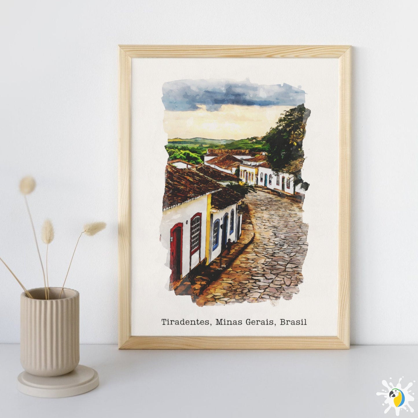 Tiradentes MG Watercolor Painting • Minas Gerais Brasil Premium Canvas Print • Brazil Travel Poster • Brazilian City Trip Souvenir Gift • Papagaio Studio Shop