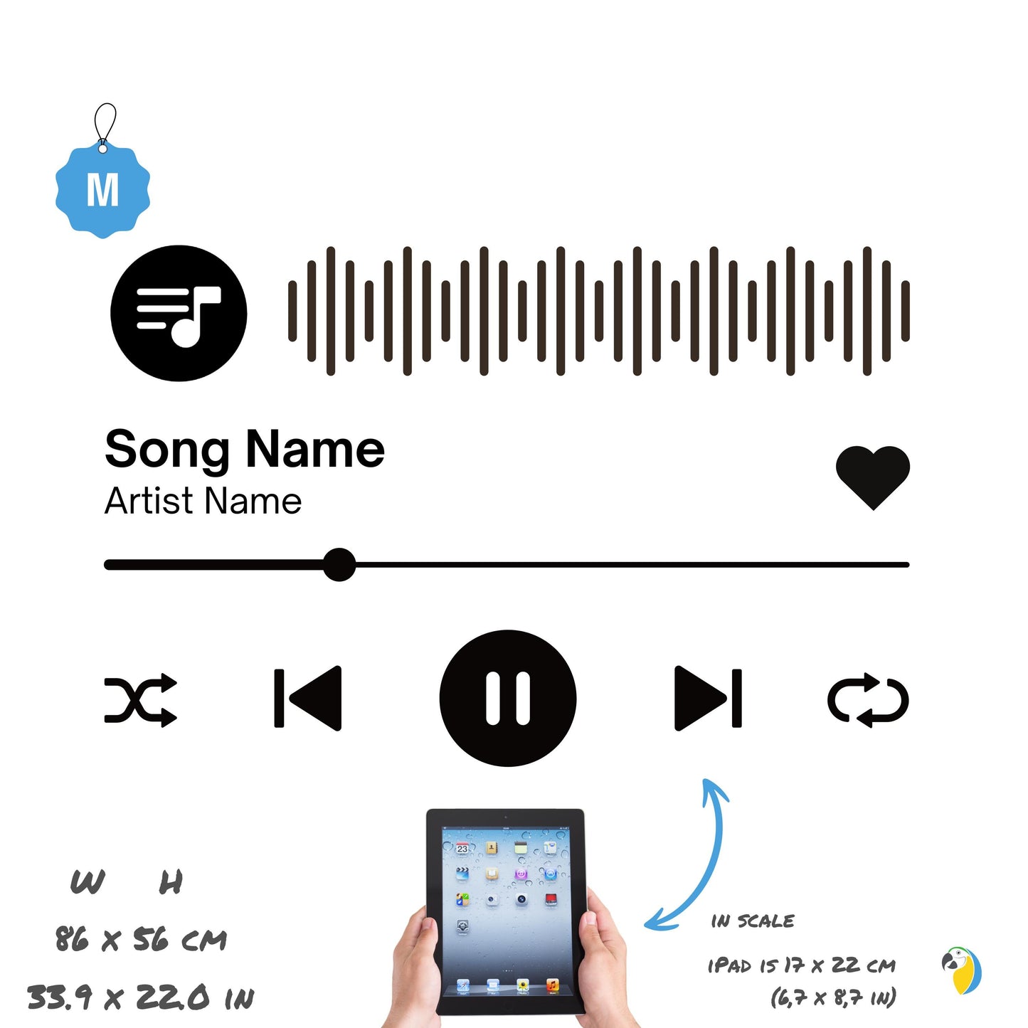 Personalized Music Player Wall Sticker • Custom Song And Artist Name Vinyl Decal • DIY Easy-To-Apply Audio Control Buttons Adhesive Decor • Papagaio Studio Design Shop