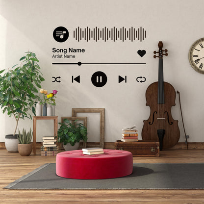 Personalized Music Player Wall Sticker • Custom Song And Artist Name Vinyl Decal • DIY Easy-To-Apply Audio Control Buttons Adhesive Decor • Papagaio Studio Design Shop